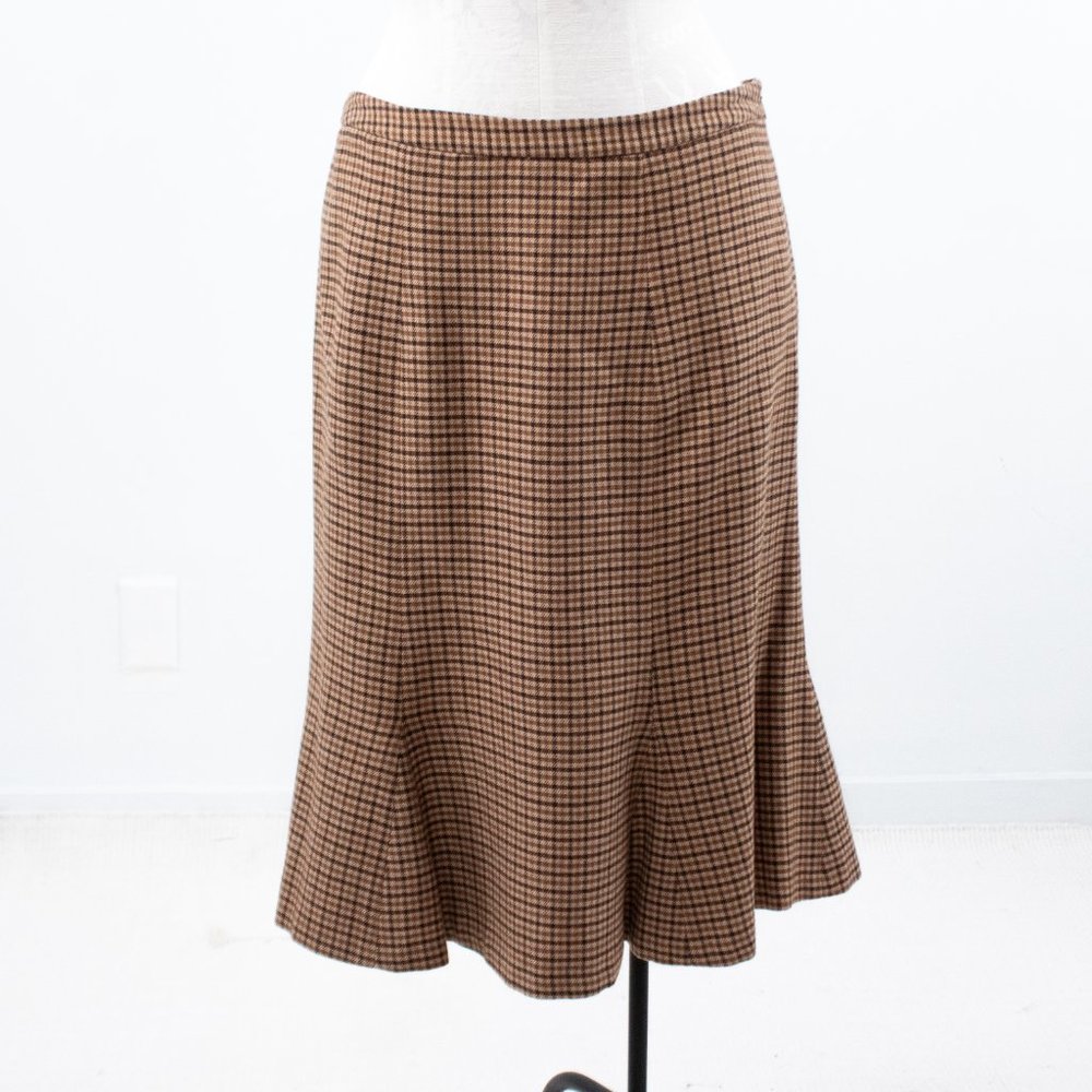 Vintage 90s M Wool Plaid Blazer Skirt Suit Brown - Picture 9 of 16